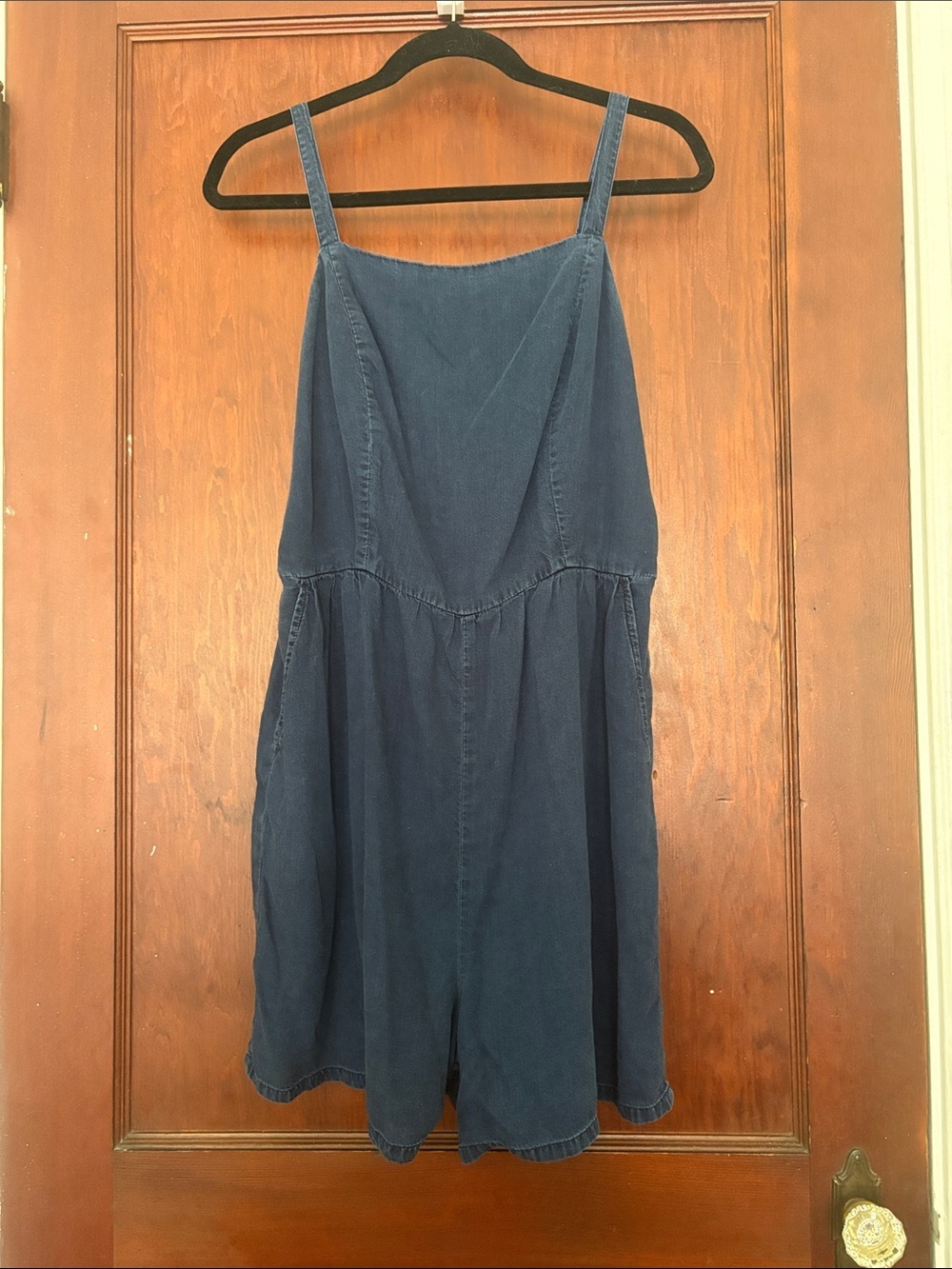 Women’s Blue Denim Shorts Romper with Pockets